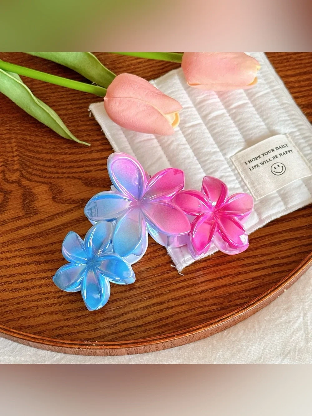 Pink Flower Hair Clips for Kids - Set of 3